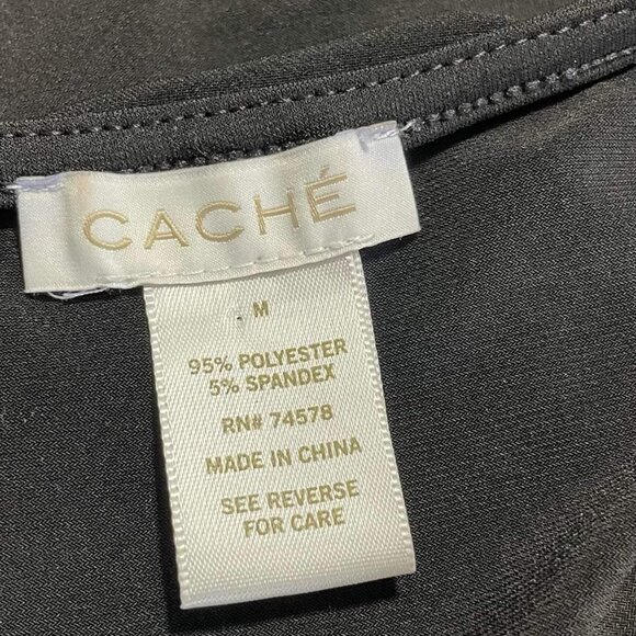 Cache Medium  Top Blouse Keyhole Black Gold Detail Sleeveless - Picture 5 of 6